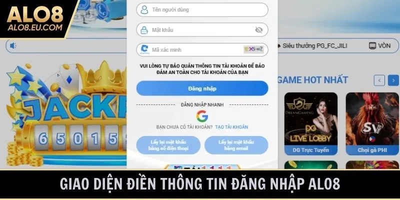 Giao diện điền thông tin đăng nhập ALO8